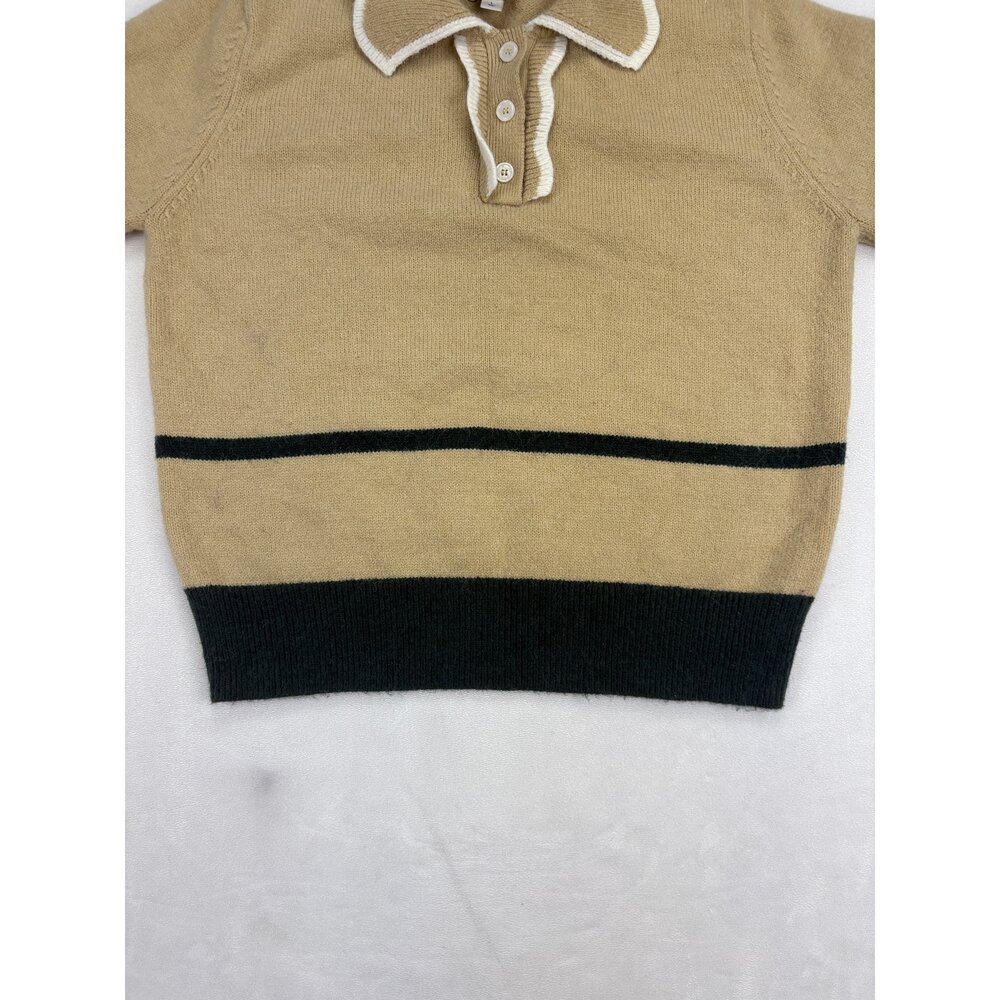 Maeve Khaki Polo Collar Sweater with Black Trim - Picture 7 of 11